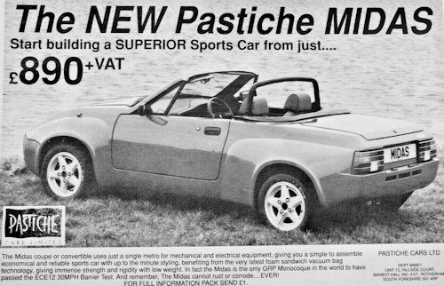 Pastiche Cars Limited  Automotive Car manufacturer of Rotherham , South Yorkshire; United Kingdom From 1988 to 1996.