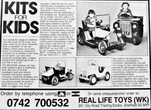 RLT (Real Life Toys) Automotive Car manufacturer of Sheffield , South Yorkshire;United Kingdom From 1991 to 1995.