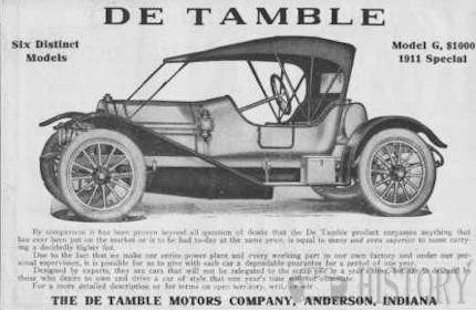 De Tamble Motor Company Automotive manufacturer of Anderson , Indiana.United States from 1909 to 1913.