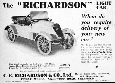CE Richardson & Co. Limited Carmakers manufactured in Sheffield Yorkshire.Great Britain from 1919 to 1922.