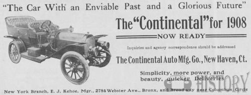 Continental American Automotive manufacturer New Haven Connecticut, USA car history Continental American Automotive manufacturer New Haven Connecticut, USA From 1907 to 1908